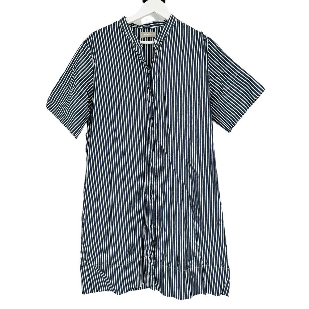 Everlane Navy and White Striped Midi Shirt Dress